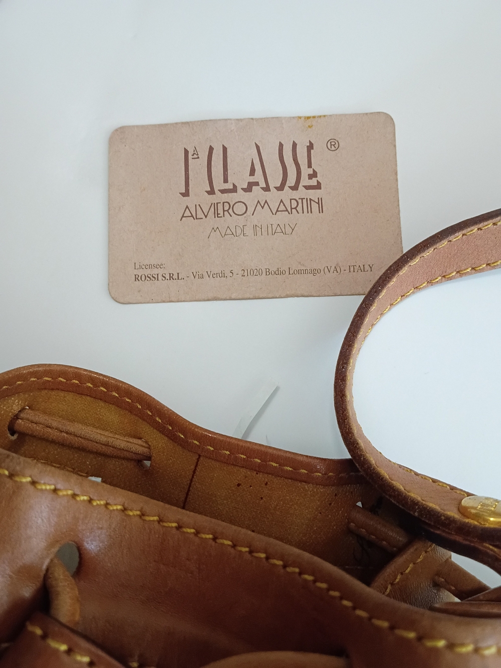 Alviero Martini Tan & Brown Map-Print Leather Drawstring Crossbody Bag - Picture 9 of 16